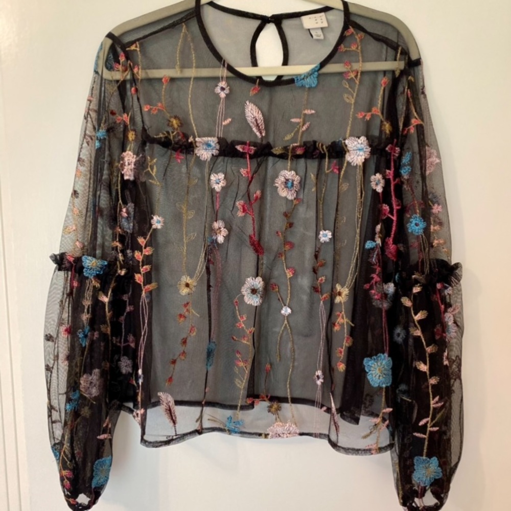 A New Day Sheer Embroidered Floral Top - NWOT
